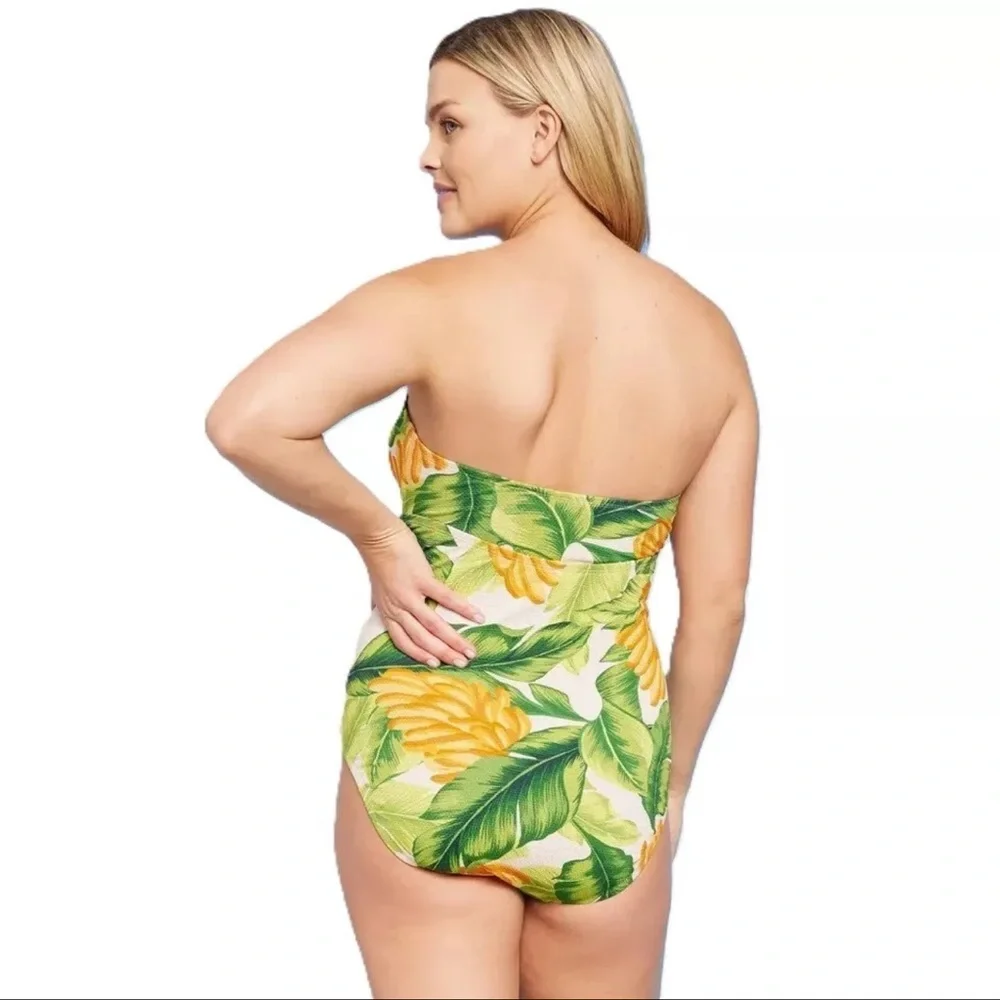 NWT Kona Sol Banana Pique Bandeau Full Coverage One Piece Swimsuit Sz L